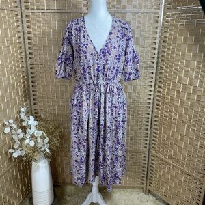 Christy Dawn Purple Floral V-Neck Midi Dress